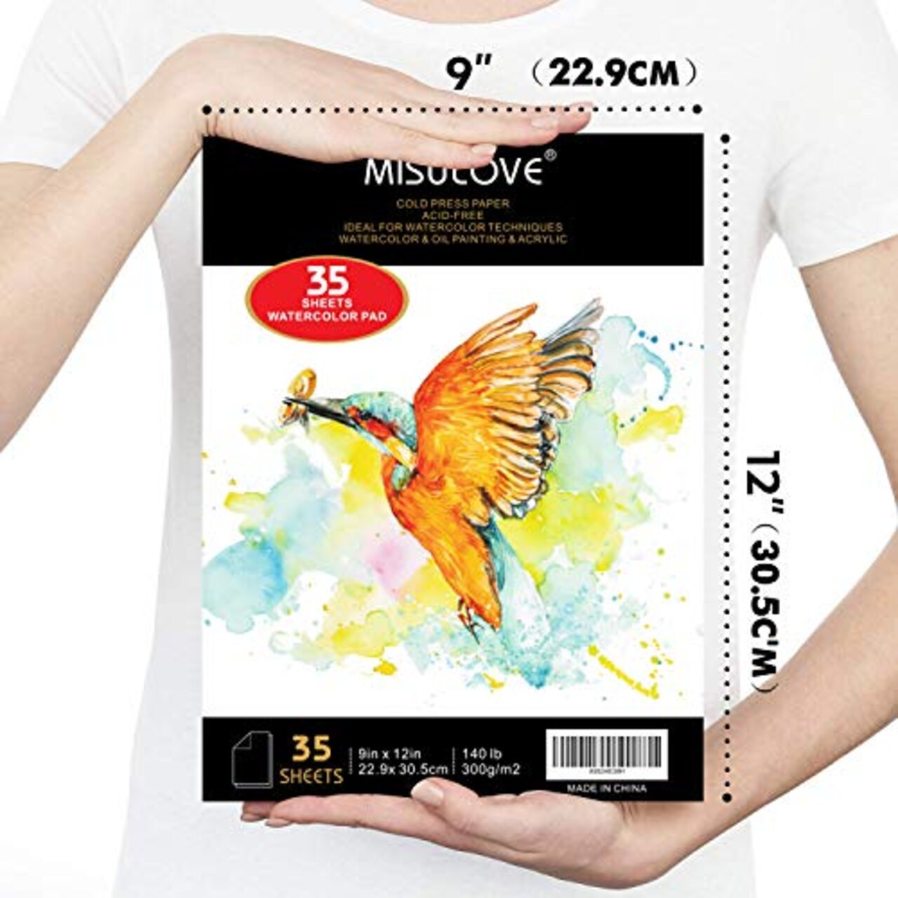Watercolor Pads, 9x12", Glue Bound, Acid-Free Paper, 35 Sheets (140lb/300gsm), Art Sketchbook for Painting & Drawing with Most Wet & Dry Media, Ideal for Beginners, Artists & Professionals